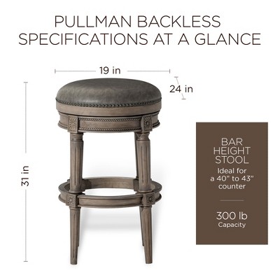 Reclaimed Oak Backless Swivel Bar Stool with Vegan Leather Seat