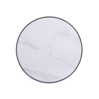 Gray Round Marble Coffee Table with Gold Base and Leatherette Pleating