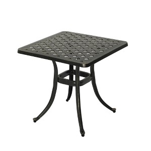 CLIHOME 21" Outdoor Square Weaving patterns Cast Aluminum Side Table - 1 of 4
