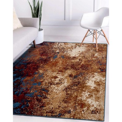 Blue and Beige Abstract 6' x 9' Synthetic Area Rug