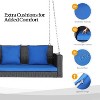 VINGLI Heavy Duty 800 LBS Wicker Hanging Porch Swing with Cushions & Chains, 4FT Outdoor Rattan Swing Bench for Garden, Yard, Lawn (Black+Blue) - 3 of 4