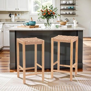 CAVINAS 27" Counter Height Bar Stools Set of 2,Industrial Barstools with Paper Cord Seat,Counter Stools with Rubberwood Legs,Bar Stool for Kitchen - 1 of 4