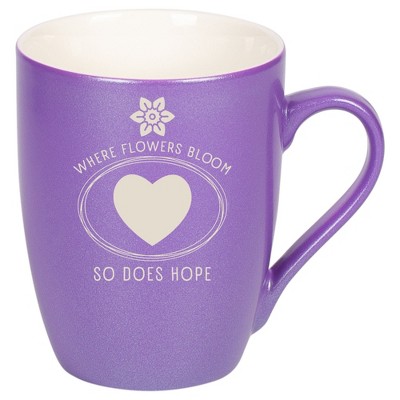 Elanze Designs Where Flowers Bloom So Does Hope 10 Ounce Ceramic Laser-Etched Engraved Drinkware Mug, Metallic Passion Purple