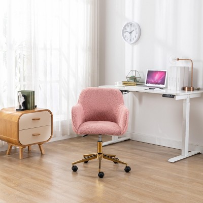 Teddy Armless Task Chair,Modern Teddy Fabric Adjustable Height Desk Chair,360° Faux Fur Vanity Chair Swivel Home Office Chair-The Pop Home
