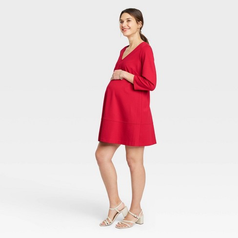 The Nines By Hatch 3 4 Sleeve Fit Flare Ponte Maternity Dress Red Target