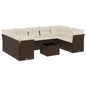 vidaXL 10 Piece Patio Sofa Set with Cushions Brown and Cream Poly Rattan - With Table - 1 of 4