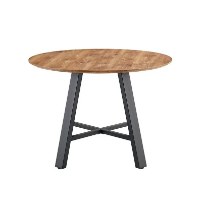 ChicFurnit Coffee Table Modern Circular Wooden with Black Metal Legs for Home and Office Spaces, Brown, 42"*42"*29.5"