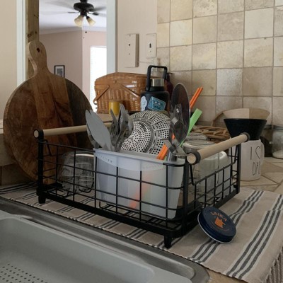 Space Saver Steel Dish Rack With Utensil Tray Black - Brightroom