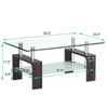Tangkula Glass Coffee End Side Table Rectangular w/ Shelf Wooden Leg Black/Brown - 4 of 4