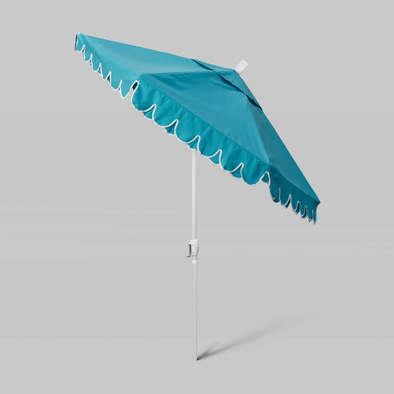 7.5' Sunbrella Scallop Base Market Patio Umbrella with Crank Lift - White Pole - California Umbrella, 3 of 5