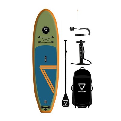 VoltSurf 10 Foot Class Act Inflatable SUP Outdoor Lake Water Sport Stand Up Paddle Board Kit with Adjustable Paddle and Manual Pump, Black Rail