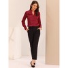 INSPIRE CHIC Women's Ruffled Stand Collar Long Sleeve Button Elegant Satin Shirt - image 3 of 4