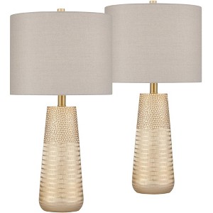 360 Lighting Mira 25 1/4" High Modern Table Lamps Set of 2 Textured Gold Finish Oatmeal Shade Living Room Bedroom Bedside Nightstand House Office - 1 of 4