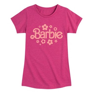 Girls' - Barbie - Barbie One Color Retro Flowers Fitted Short Sleeve Graphic T-Shirt - 1 of 4