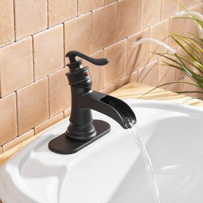 Matte Black Single-Handle Waterfall Bathroom Faucet with Deck Plate