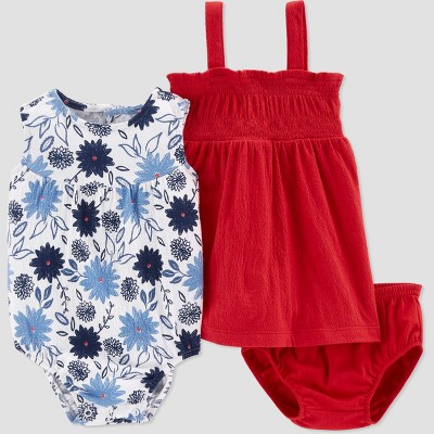 Carter's Just One You® Baby Girls' 2pk Floral Dress Romper - Red/Blue 18M