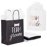 20 Pack Bride and GroomBlue Panda Gift Bags with Tissue Paper for Wedding, Groomsmen, Bridesmaid, Reads Team Bride and Team Groom, 8 x 4 x 9 In