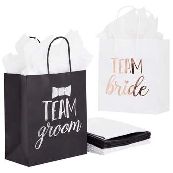 Juvale 20 Pack Bride and Groom Gift Bags for Wedding, Groomsmen, Bridesmaid, Reads Team Bride and Team Groom, 8 x 4 x 9 In
