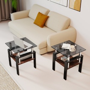 KTMBDW Square Side Tables Set of 2, Tempered Glass End Tables with MDF Layer for Living Room, Balcony, Bedroom - 1 of 4