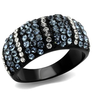 Slickblue Women’s Black Stainless Steel Ring, Striped Pave Design with Montana & Clear Synthetic Crystals, Size 5–10 - 1 of 4