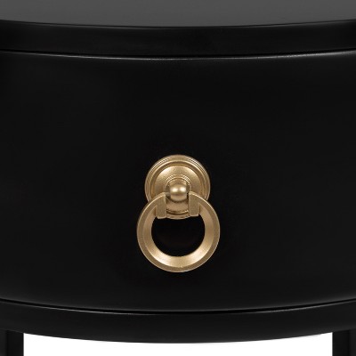 Black and Gold Round Wood Side Table with Storage