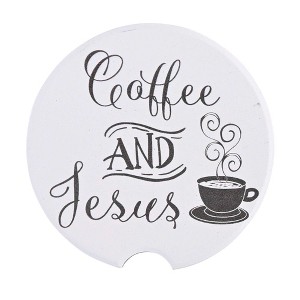 Dicksons CC-30 Coffee and Jesus Classic White 2.5 Inch Absorbent Ceramic Car Coasters Set of 2 - 1 of 2
