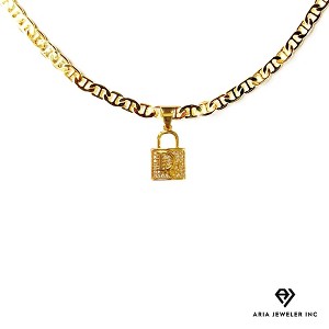 Aria Jeweler Inc Chain with Gold Designer Padlock Pendant - 1 of 2