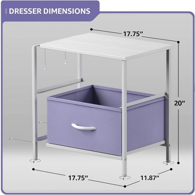 Purple and White Fabric 2-Drawer Nightstand with Steel Frame