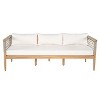 Christopher Knight Home Flynn 75" Rustic Outdoor Acacia Wood 3-Seater Sofa with Cushions and Rope Woven Arms - 2 of 4