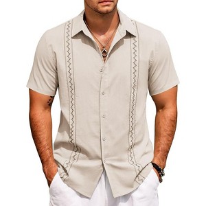 COOFANDY Cuban Guayabera Shirts for Men Short Sleeve Casual Button Down Shirts Summer Vacation Shirts - 1 of 4