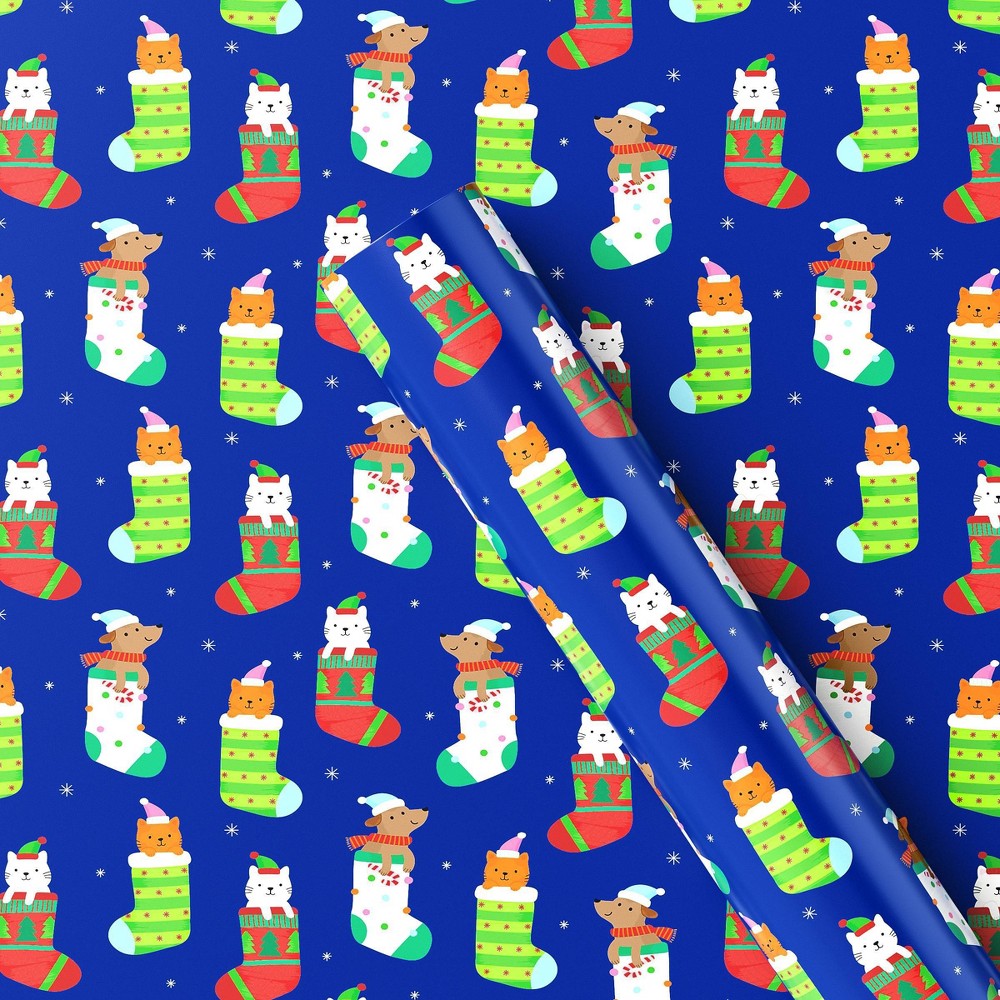  assorted. sq ft Pets in Stockings Christmas Gift Wrap Blue - Wondershop™