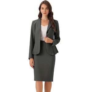INSPIRE CHIC Women's Business Long Sleeve Notched Lapel Peplum Blazer Pencil Skirt Suit Set 2 Pcs - 1 of 4