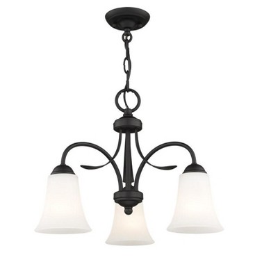 Black 3-Light Chandelier with Hand Blown Satin Glass