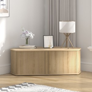 GALANO Corner TV Cabinet with Sliding Tambour Door in Olso Oak, 43.3" W x 20" D x 14.8" H - 1 of 4