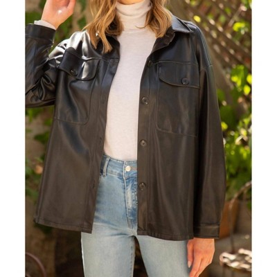 Women's Living On the Edge Faux Leather Shacket - voy