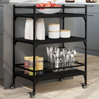 vidaXL Kitchen Trolley Black 25.6 in.x15.7 in.x34.1 in. Engineered Wood