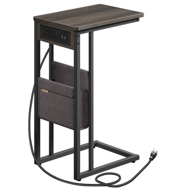 VASAGLE C-Shaped Side Table, End Table with Charging Station, 2 USB Ports and Outlets, C Table for Couch, Sofa, with Storage Bag
