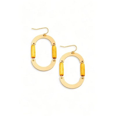Slickblue Women's Fashion Earrings, Metal Brushed Wood Drop Design, Semi Circle Style, Boho Trend, Gold Brown, 2.5"