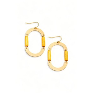 Slickblue Women's Fashion Earrings, Metal Brushed Wood Drop Design, Semi Circle Style, Boho Trend, Gold Brown, 2.5" - 1 of 3