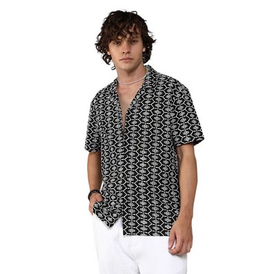 Campus Sutra Men Men's Obsidian Black Embroidered Geometric Shirt