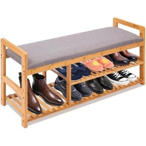 SereneLife 3-Tier Bamboo Shoe Bench SLSHBN61 - Eco-Friendly, Space-Saving - 1 of 3