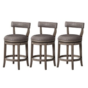Maven Lane Alexander Rotating Low Back Kitchen Stool in Vegan Leather Seat, Set of 3 - 1 of 4
