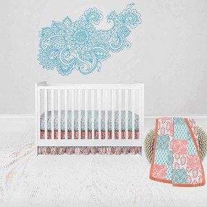 Bacati - Paisley Sophia Coral Aqua 3 pc Crib Bedding Set - 1 of 4