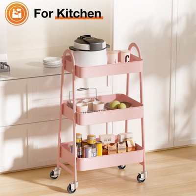 KTMBDW 3 Tier Rolling Cart Organizer, Rolling Cart with Lockable Wheels and Handle, Utility Cart Storage Cart for Nursery, Kitchen, Bathroom