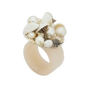 Saro Lifestyle Seashore Splendor Beaded Resin Napkin Ring (Set of 4), Off-White - 1 of 3