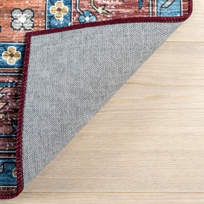 Gray and Rust Synthetic Non-slip Washable 4' x 6' Area Rug