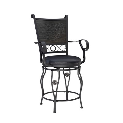 24" Ellie Big and Tall Faux Leather Swivel Seat Counter Height Barstool Black - Powell Company: Metal Frame, 400 lb Capacity