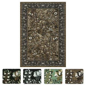 2 x 6 ft Polyester Black Rectangular Hallway Bathroom Entryway Kitchen Office Foldable Flower Printed Modern Washable Area Rug - 1 of 4