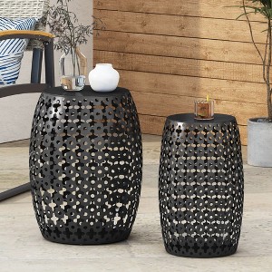 Side Table Set Of 2, Patio End Tables, Indoor Outdoor Coffee Table, Round Accent Table, Hollow Out Design End Table - 1 of 4