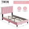 Homhougo Twin Size Bed Frame with Adjustable Headboard, Linen Upholstered Twin Platform Bedframe with Strong Wooden Slats, Easy Assembly, Grey - 2 of 4